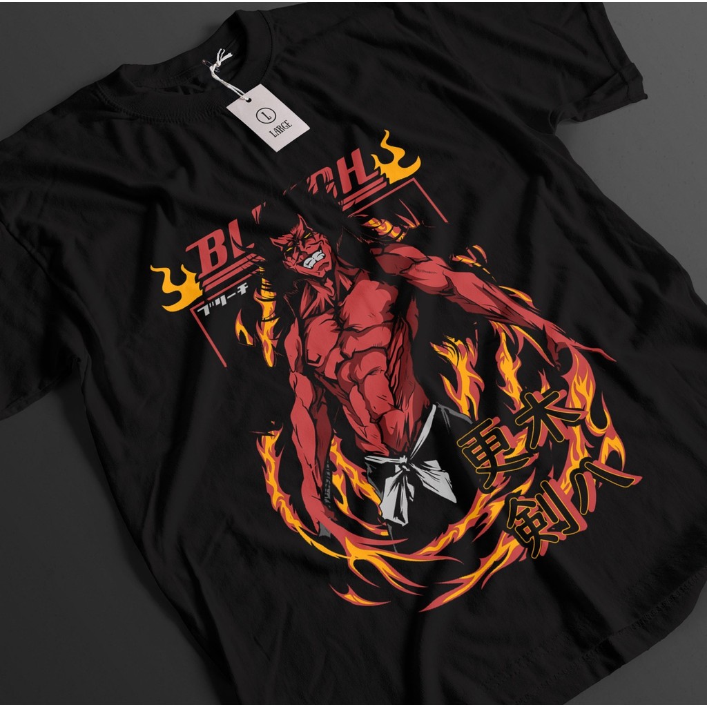 เสื้ออนิเมะฟอกขาว Zaraki Kenpachi Tshirt Ichigo Bankai เสื้อยืด Aizen เสื้อยืด Unisex