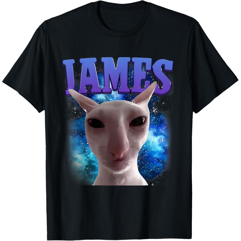 James The Cat Meme ตลก Silly Cat Brainrot Meme Cat Lover Men เสื้อยืด Unisex