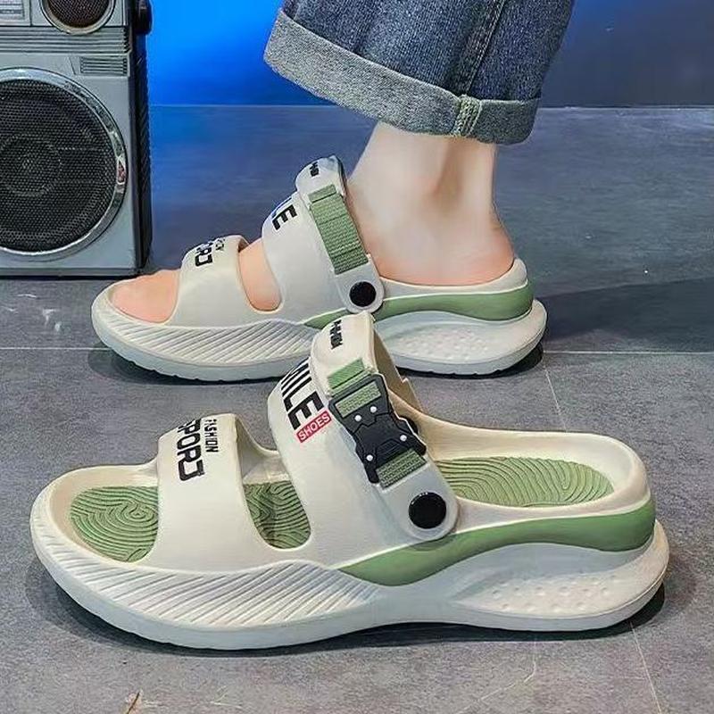 FOYA SHOES สุภาพสตรีแฟชั่นรองเท้าแตะแบนสองสีออกแบบนุ่มสบายลื่นและสวมใส่วัสดุ EVA ความสูง 4 ซม