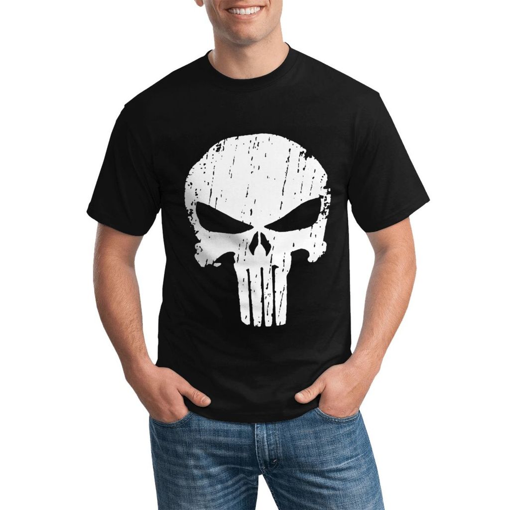 Punisher Skull T-shirt ทำจากผ้าฝ้าย 100% สำหรับการออกกำลังกายทั้งปี