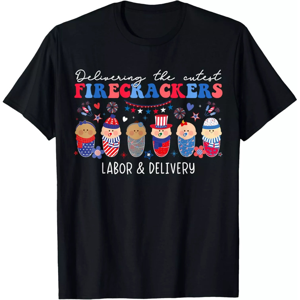 Delivery Cutest Firecrackers Labor & Delivery เสื้อยืด 4Th Of July