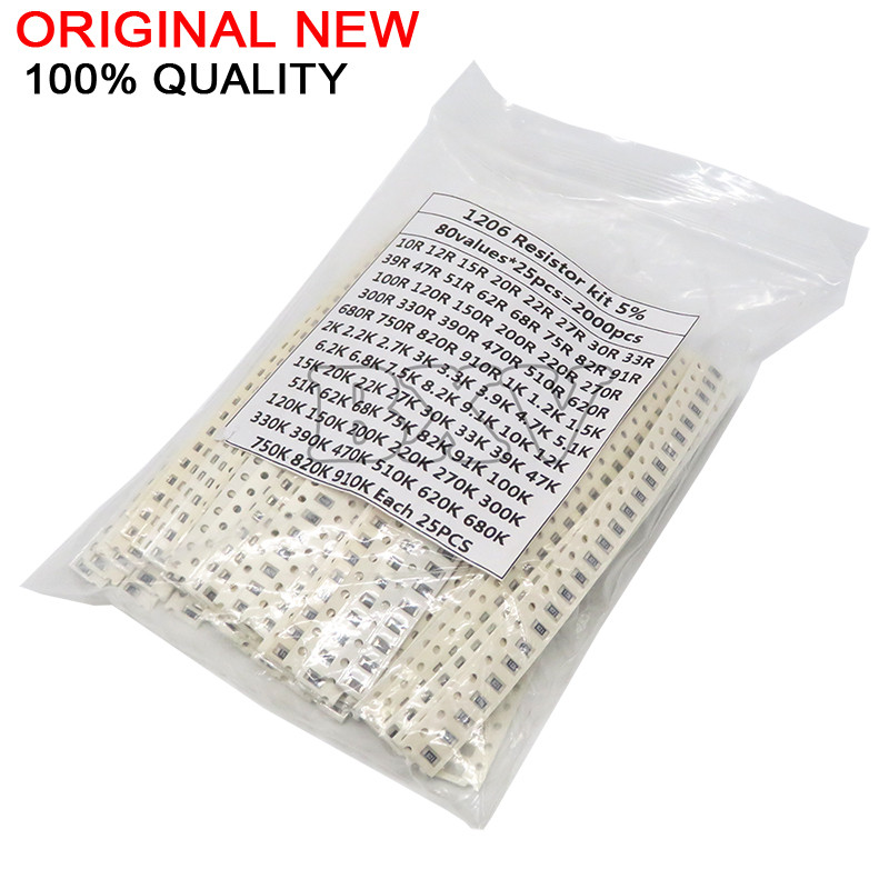 CR-2000PCS 10ohm 910K ohm 1206 SMD Resistor Kit ชุดสารพัน 5% 80 ค่า*25PCS ตัวต้านทาน SMD 10K 470/100