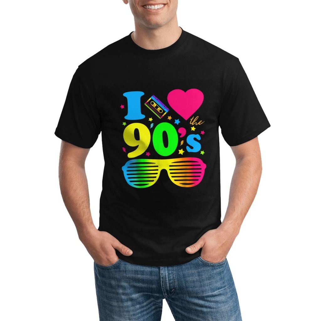 1990S 90S I Love 90S เสื้อยืดผ้าฝ้ายขนาดบวกน้ําหนักเบาสําหรับสภาพอากาศอบอุ่น