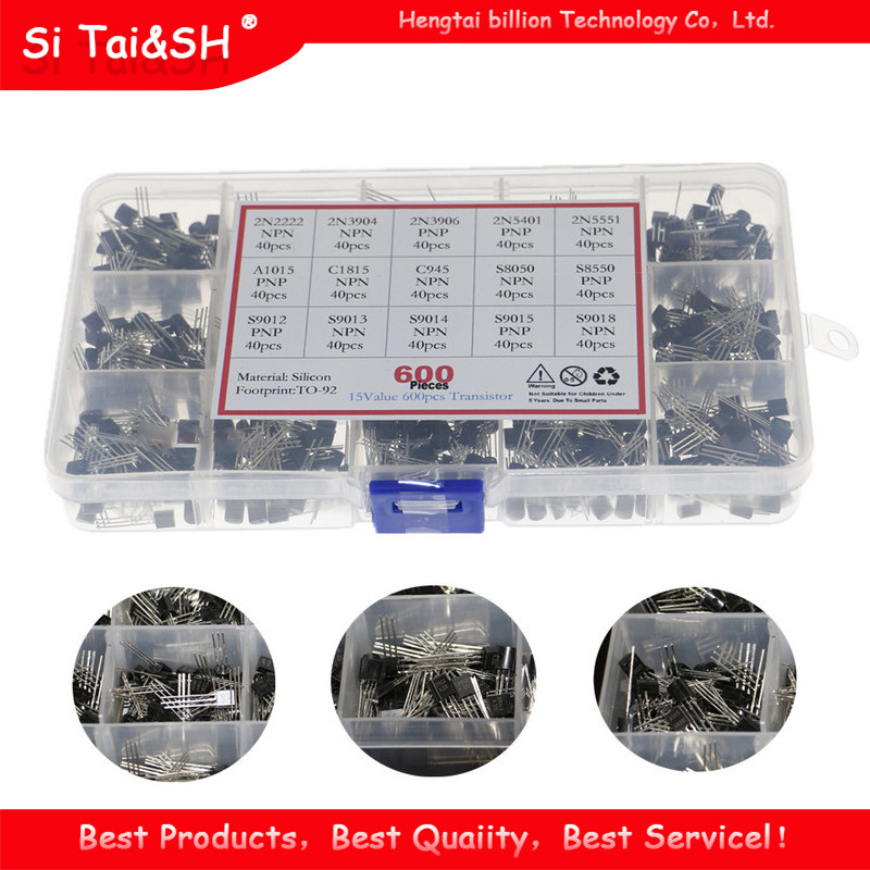 15value 600pcs ทรานซิสเตอร์ 92 กล่องชุด 2N2222 2N3904 2N3906 2N5401 3N5551 A1015 C1815 C945 S8050 S8