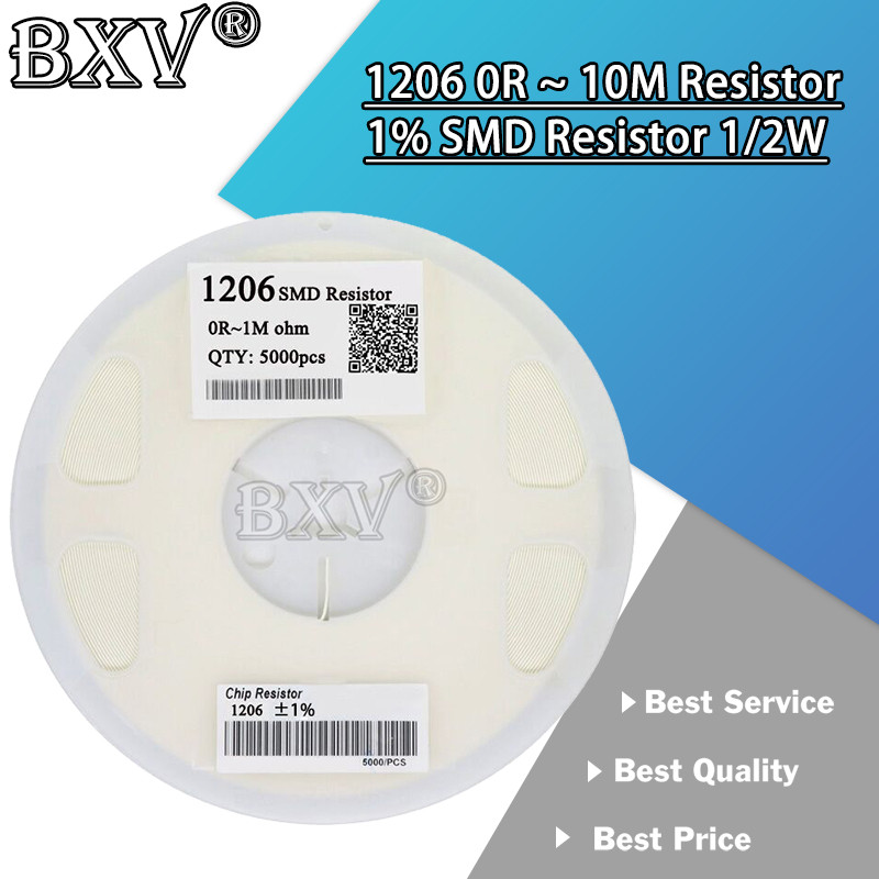 CR-5000PCS 1206 ตัวต้านทาน SMD ความแม่นยํา 1% 0 โอห์ม ~ 10M โอห์ม 1K 2.2K 10K 100K 1R 10R 100R 150R 