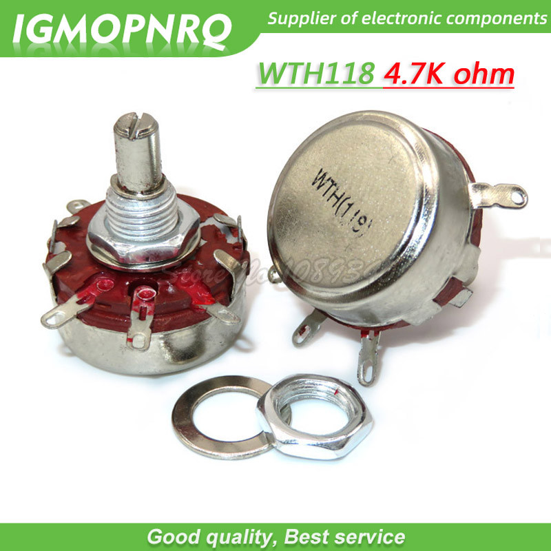 5PCS WTH118 2W 1A Potentiometer 4.7K โอห์ม WTH118 2W รอบเพลาคาร์บอนโรตารี Taper Potentiometer WTH118