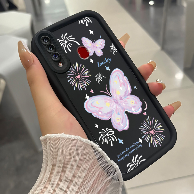 เคสสำหรับ Samsung Galaxy A20s เคสโทรศัพท์ผีเสื้อสามสีซิลิโคนกันกระแทก