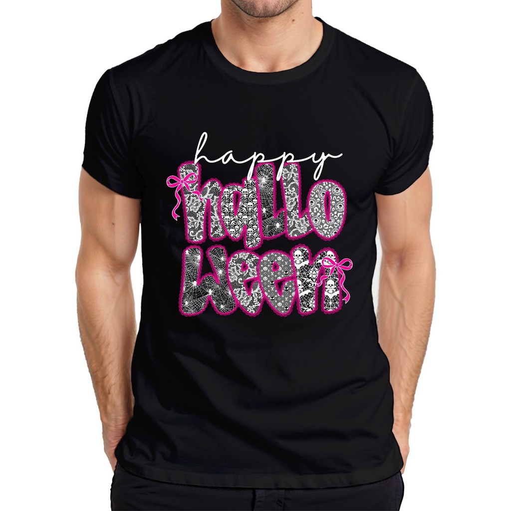 Happy Halloween Spider Web Lace Pink Bow Gothic Mens Mens T-Shirt