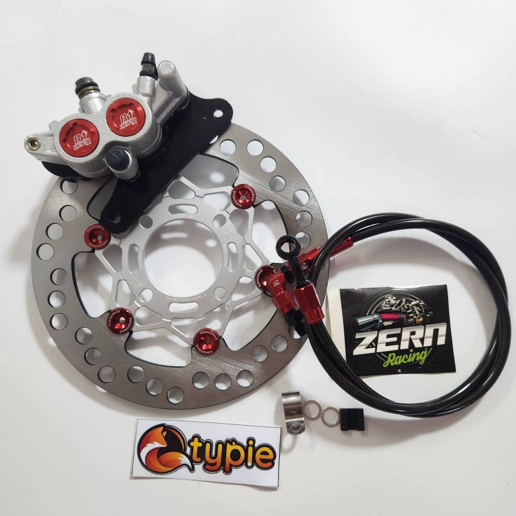 ชุด3ชิ้น ปั๊มล่าง ZERN81 2พอท สีแดง + จานดิส เงินหมุดแดง + สายเบรคZERN81 สีแดงหัว90 เวฟ110i / เวฟ125