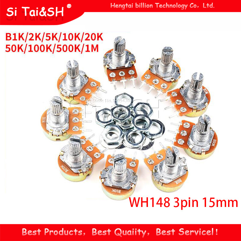 2pcs WH148 3pin 15 มม.B1K B2K B5K B10K B20K B50K B100K B250K B500K B1M Potentiometer 1K 2K 5K 20K 50