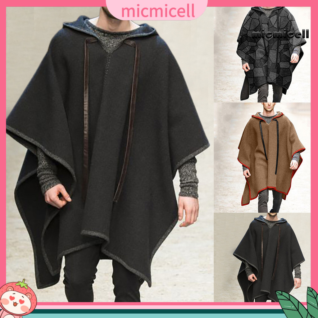 [mic]Men Coat Halloween Gothic Cape Coat Batwing Sleeve Men Hooded Jacket สําหรับงานปาร์ตี้