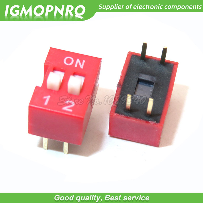 10PCS Toggle Switch DIP Switch 2 บิต 2.54 มม.สีแดง Snap Switch IGMOPNRQ