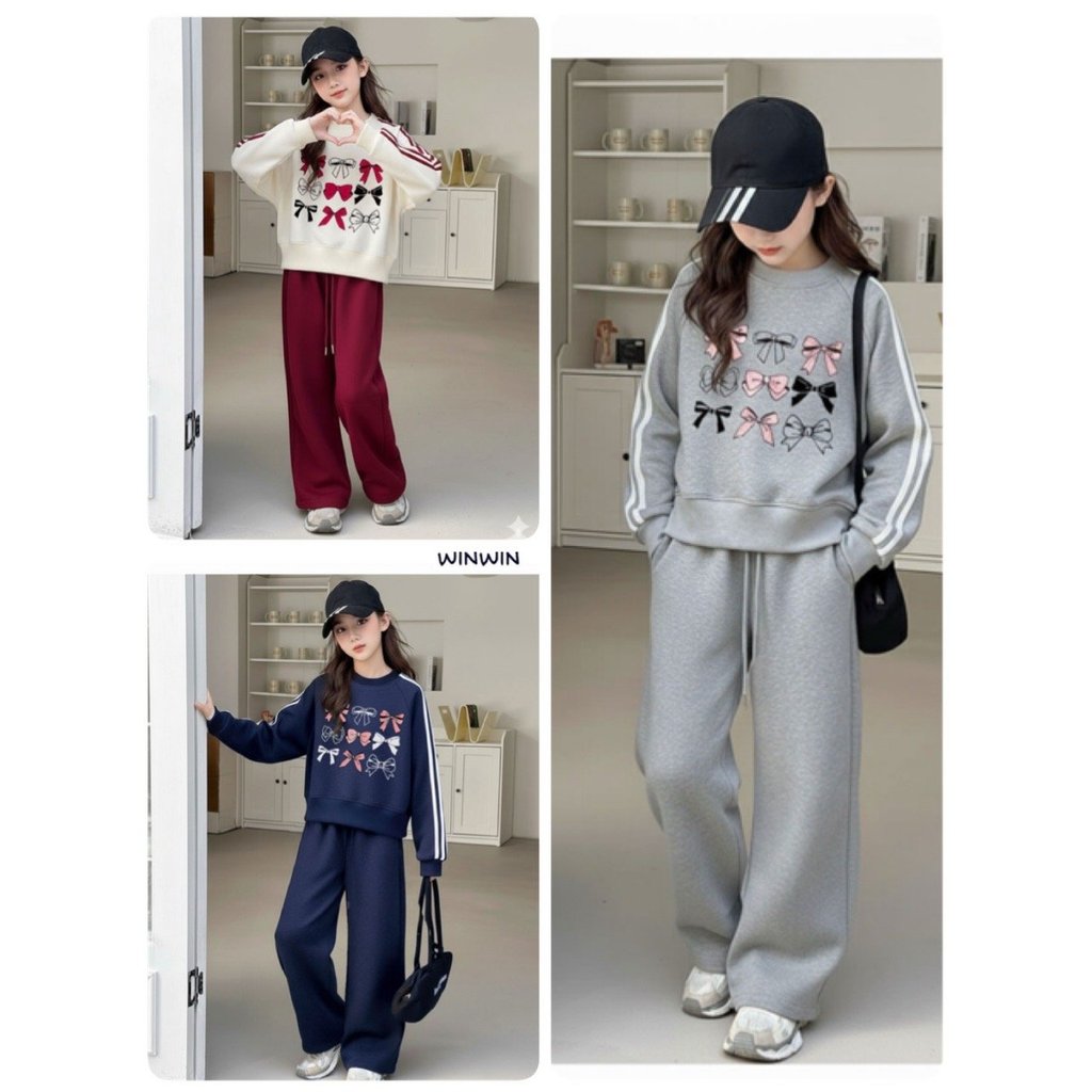 Win Win Win fishskin felt set with bow shirt + กางเกงขาตรงหลากสี ไซส์ 3-14y