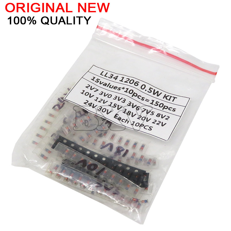CR-LL34 SMD Zener Diode Assorted Kit 1/2W 3V 24V และ LL4148 15มูลค่า *10PCS = 150 ชิ้น