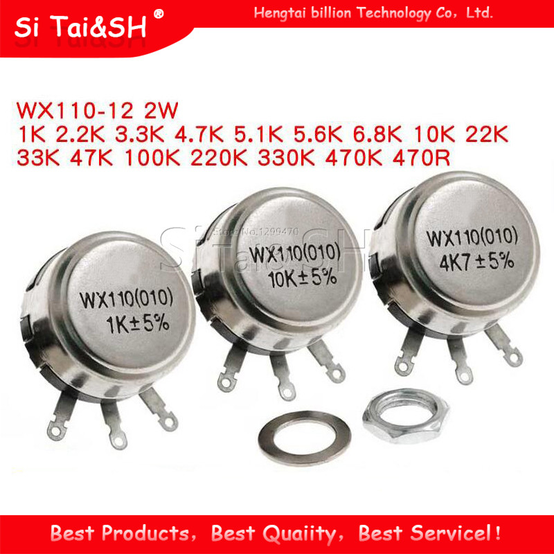 2pcs WX110 (010) 6 มม.รอบเพลาโลหะเดี่ยว Turn Wire resistor Wound Potentiometer 1 K 2.2 K 3.3 K 4.7 K