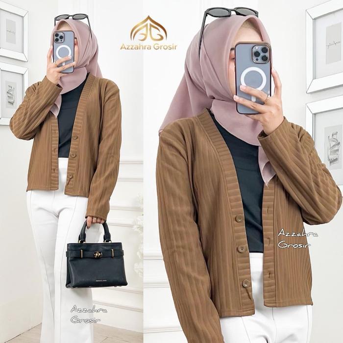 HOT Azzahra ขายส่ง - คาร์ดิแกน Nesta Crop ผู้หญิงถักพรีเมี่ยมด้านนอกเสื้อถักเสื้อสเวตเตอร์ถัก