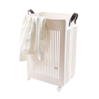 ตะกร้าผ้าพลาสติกพร้อมหูจับ มี 4 ล้อ YIMAI KASSA HOME รุ่น YM-6956 ขนาด 37.5 x 29 x 54.5 ซม. สีขาว