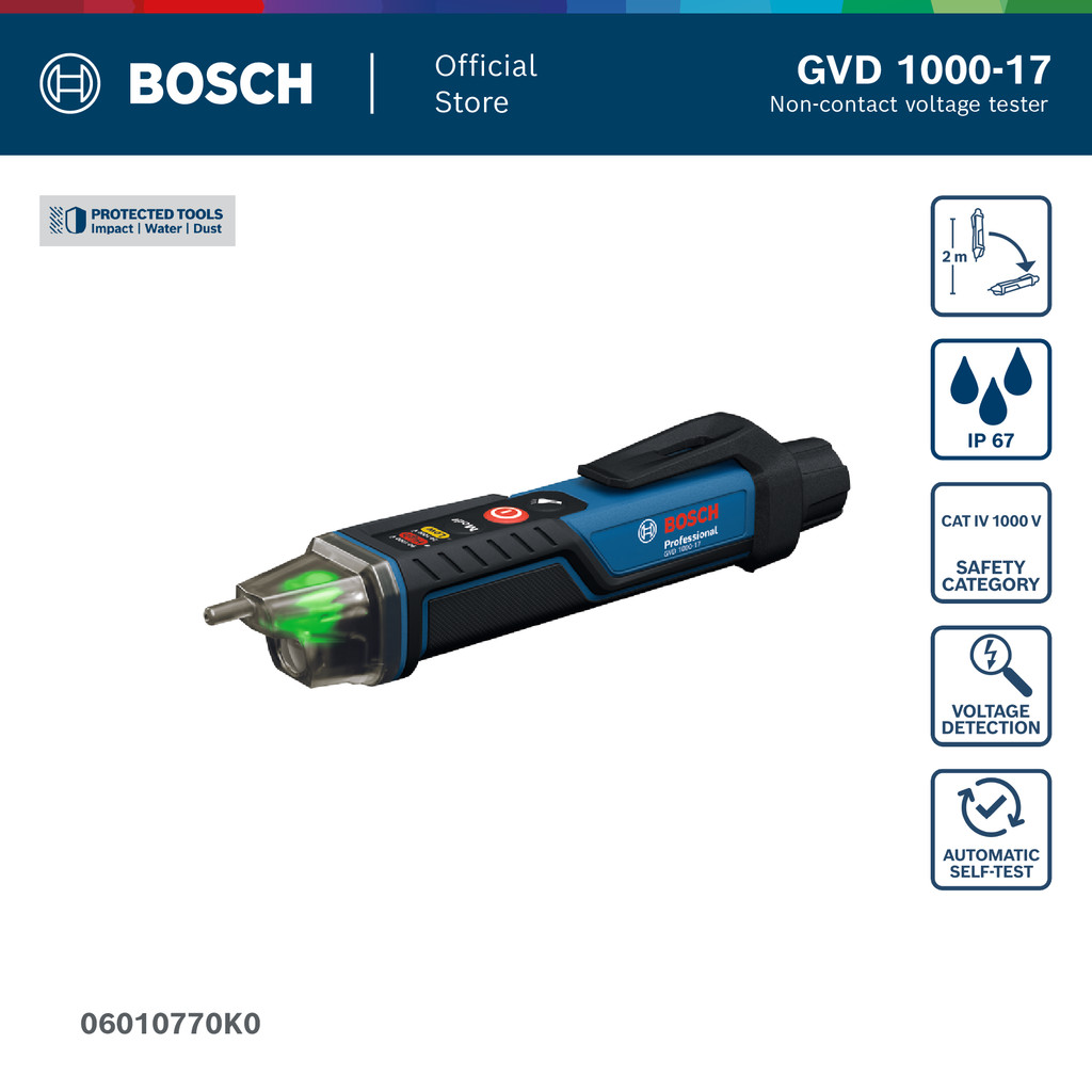 BOSCH GVD 1000-17 Professional เครื่องเช็คไฟแบบไม่ต้องจับ 24-1000V กันน้ำ IP67 (รหัส 06010770K0)