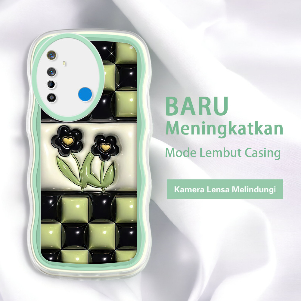 HIJAU Jasouwe Realme 5 5i 5s 6 6i 6S 7i C17 8 8i 9 11 pro plus 9i ล่าสุด HP ปลอกสีเขียวสแควร์ดอกไม้ร