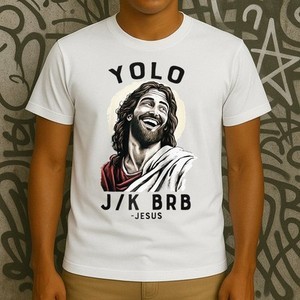 ตลกคริสเตียนอีสเตอร์พระเยซู Yolo Jk Brb Raglan เสื้อยืด Leisure Friends ผู้ชายรอบคอ
