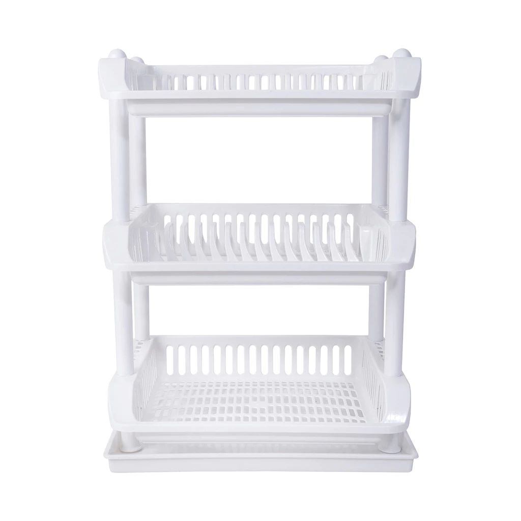 ที่คว่ำจานพลาสติก 3 ชั้น พร้อมถาดรองน้ำ KASSA HOME รุ่น DMT-9850-2/3WH ขนาด 48.5 x 36 x 64 ซม. สีขาว