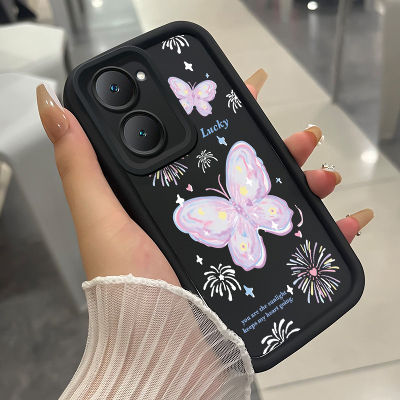เคสสำหรับ VIVO Y03 Y03T Y18 Y18i Y18e Y18t Y18s Y28e 5G เคสโทรศัพท์ผีเสื้อสามสีซิลิโคนกันกระแทก
