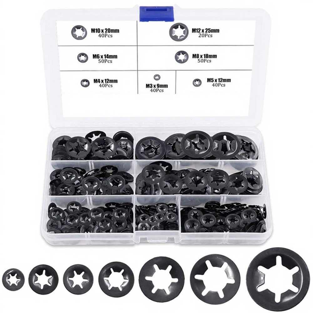 จัดส่งที่รวดเร็ว 280PCS ภายในฟันดอกไม้ล็อคเครื่องซักผ้า Fasteners เครื่องซักผ้า Assortment Kits