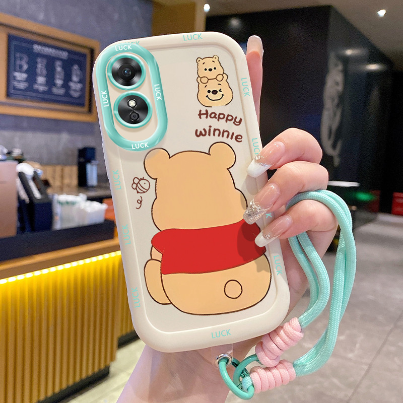 เคสสำหรับ OPPO A17 A17K เคสโทรศัพท์หมีสุนัขซิลิโคนสายคล้องกันกระแทก