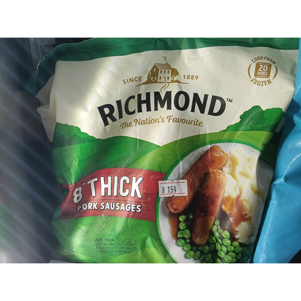 RICHMOND * UK IMPORT * Thick Pork Sausages * 2-PACK = 16 SAUSAGES * INC. POLY BOX AND FROZEN GEL PAC