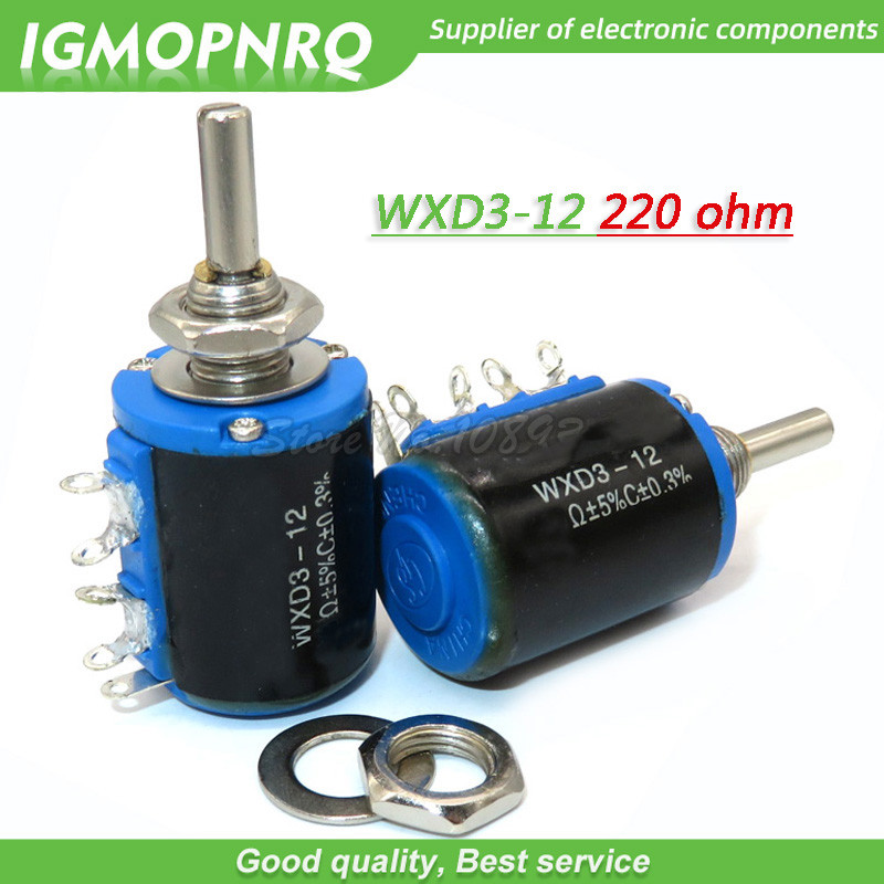 2pcs WXD3 12 1W 220 โอห์ม 220R WXD3 12 1W 5 แหวนหลายวงกลมความแม่นยําลวดแผล potentiometer IGMOPNRQ