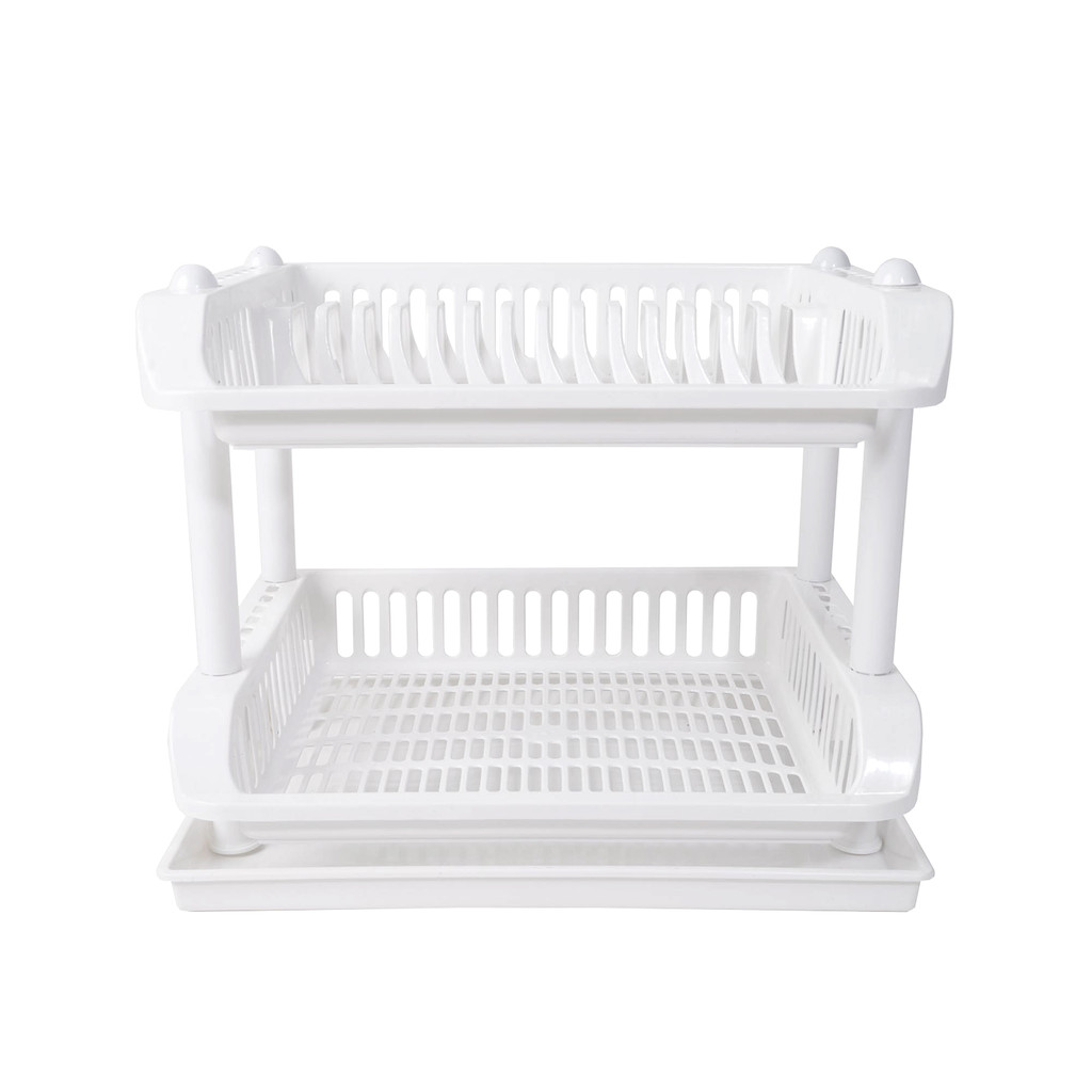 ที่คว่ำจานพลาสติก 2 ชั้น พร้อมถาดรองน้ำ KASSA HOME รุ่น DMT-9850TWH ขนาด 48 x 36 x 38 ซม. สีขาว