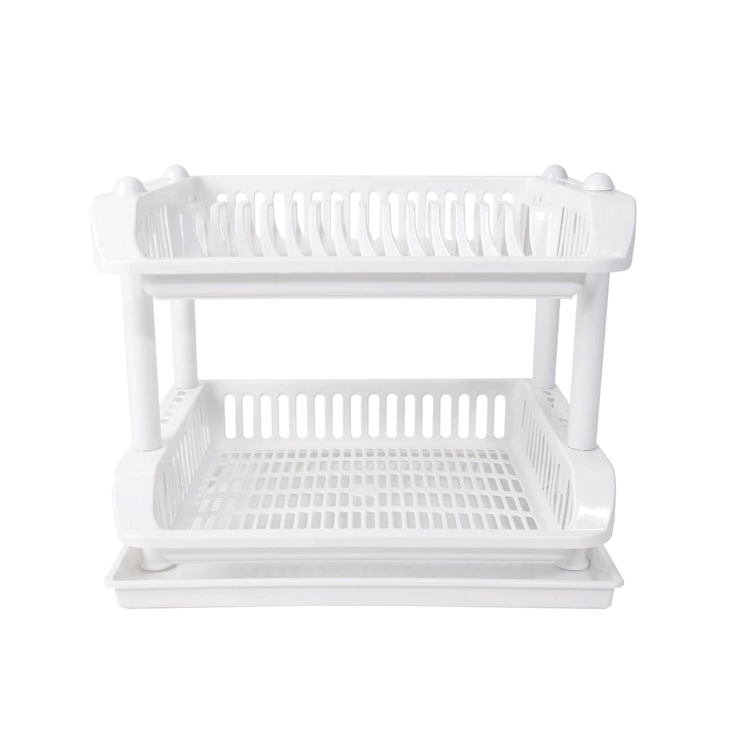 ที่คว่ำจานพลาสติก 2 ชั้น พร้อมถาดรองน้ำ KASSA HOME รุ่น DMT-9850TWH ขนาด 48 x 36 x 38 ซม. สีขาว
