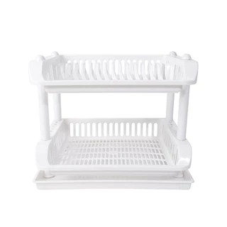 ที่คว่ำจานพลาสติก 2 ชั้น พร้อมถาดรองน้ำ KASSA HOME รุ่น DMT-9850TWH ขนาด 48 x 36 x 38 ซม. สีขาว