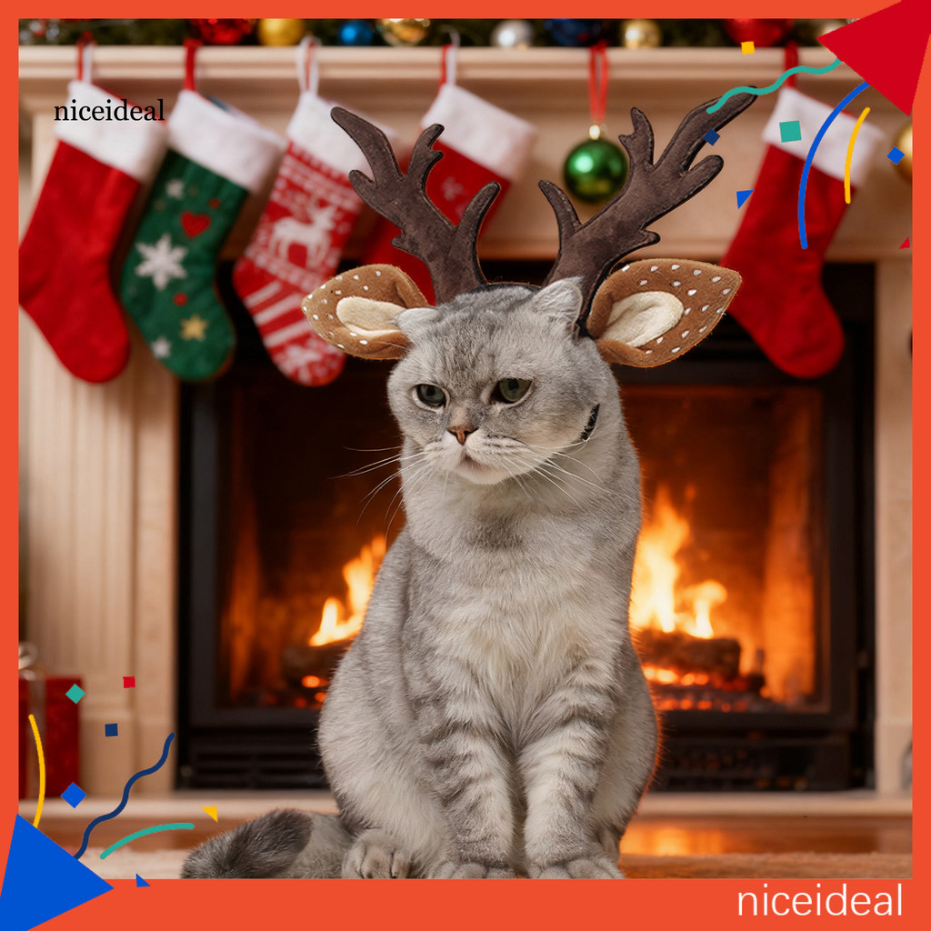 Pets Christmas Antlers Headband Adjustable Deer Hairband with Spotted Ears Deer คอสเพลย์แถบคาดศีรษะส