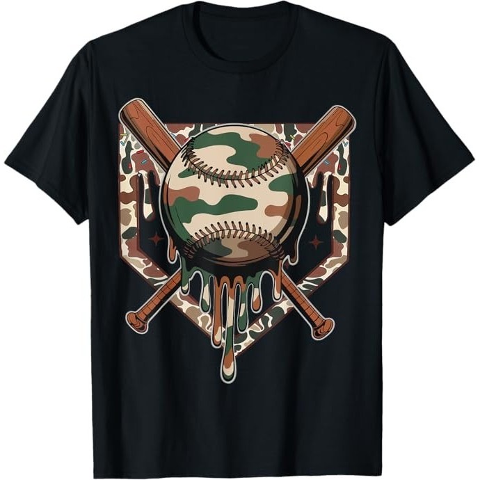 Baseball Drip For Boys Ice Cream Dripping Boys Baseball Camo T-Shirt
