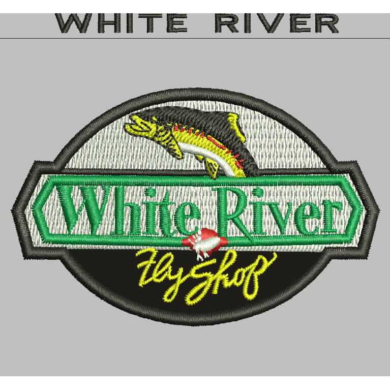 ADVENTURE PATCH EMBROIDERY โลโก้คอมพิวเตอร์สีขาว RIVER FLY SHOP ตกปลา | ADV-86