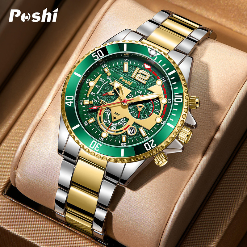 POSHI Mens Waterproof Luminous Business Watches Date Mens Wrist Watch Stainless Steel