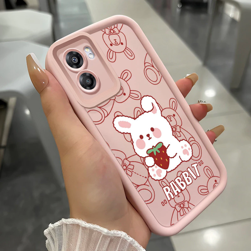 เคสสำหรับ OPPO A57 2022 A77 A2022 A57s A57e A77s เคสโทรศัพท์กระต่ายหมีสามสีซิลิโคนกันกระแทก