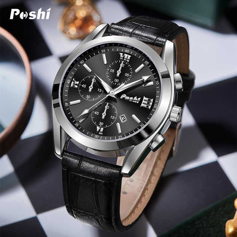 POSHI Mens Waterproof Luminous Business Watches Date Mens Wrist Watch Stainless Steel