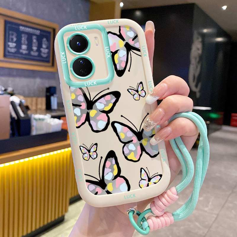 เคสสำหรับ VIVO Y16 Y35 5G Y56 5G Y02s เคสโทรศัพท์ผีเสื้อซิลิโคนสายคล้องกันกระแทก