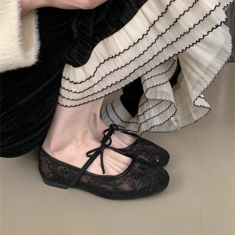 DudleyVictoria66 รองเท้า Mary Jane สำหรับผู้หญิง หัวกลม ปักลูกไม้ ทรงบัลเล่ต์1762162352025