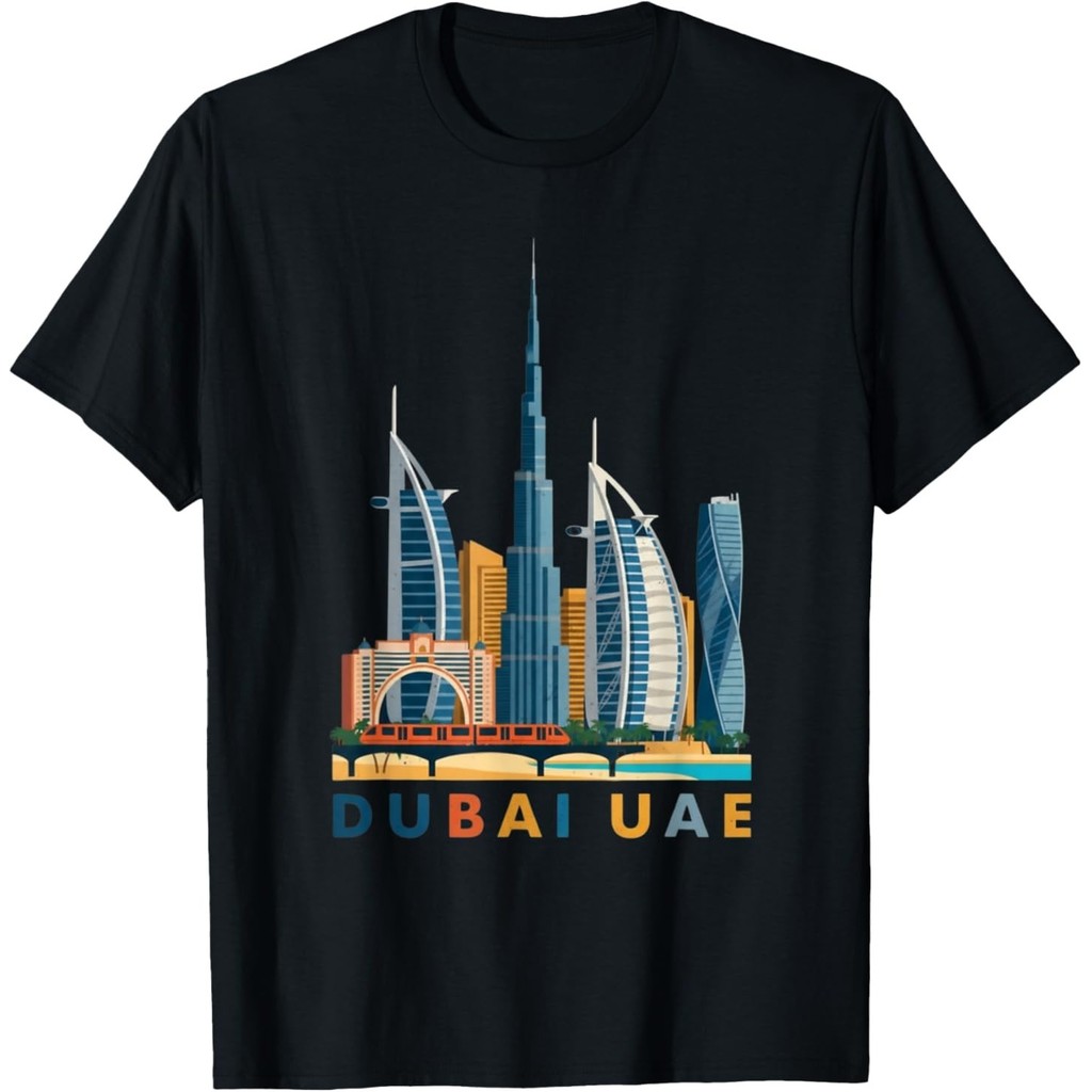 เสื้อยืดของที่ระลึกการเดินทาง Skyline Uae Cityscape
