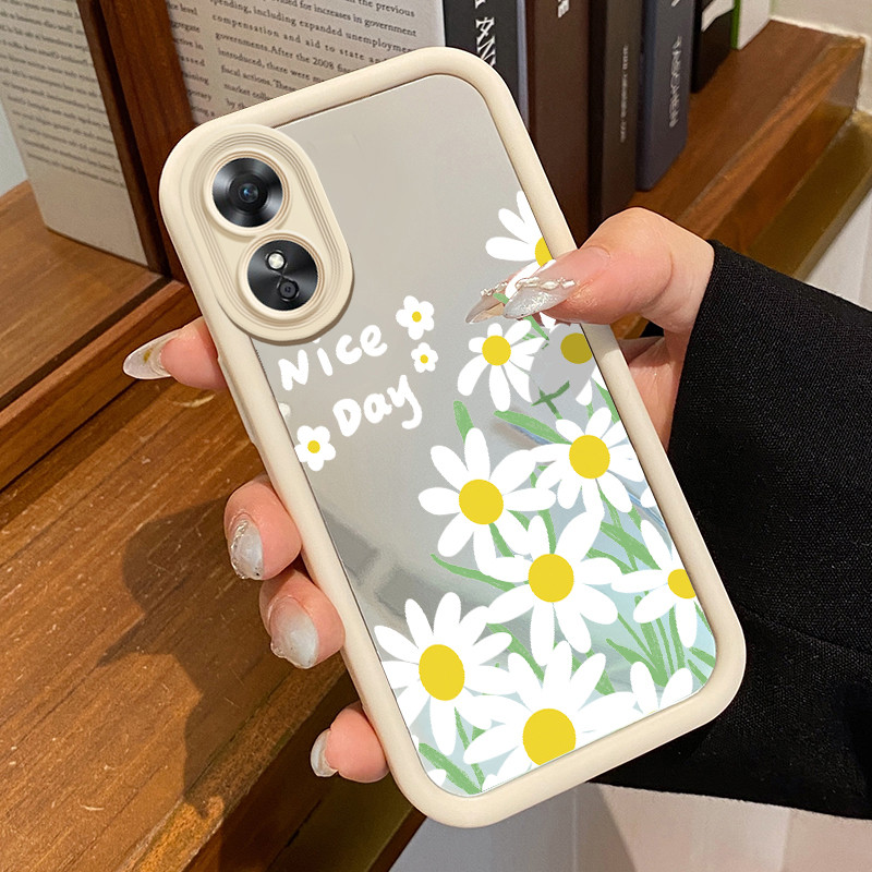 ปลอก Hp Untuk OPPO A18 A38 A2x Case Nice day Bunga aster Fancy Mirror 3D ทาสี Kesing silicone Softca