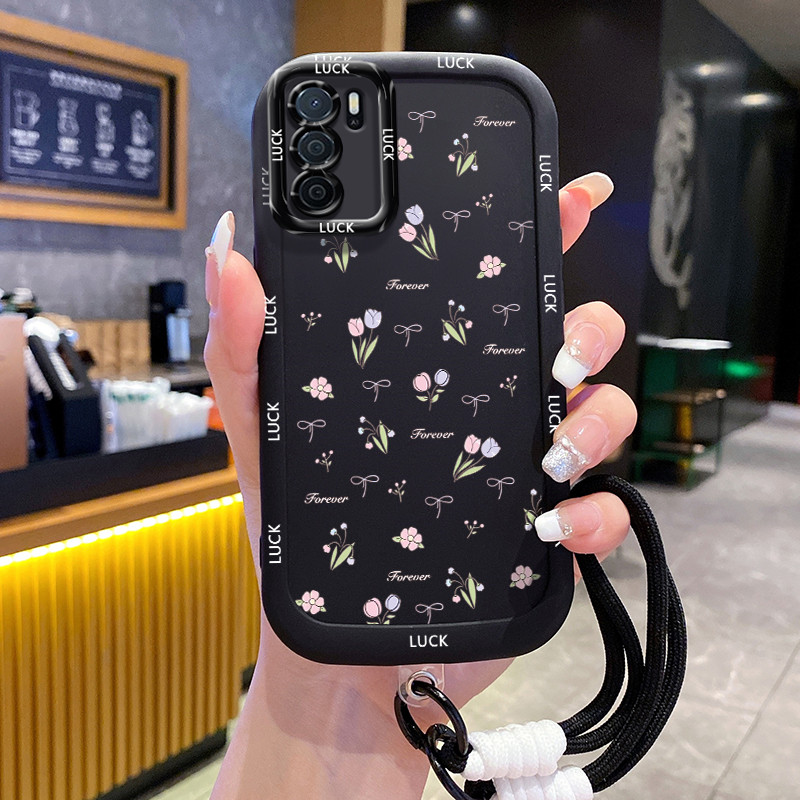 เคสสำหรับ OPPO A16 A16s A54s เคสโทรศัพท์ดอกไม้กุทัณฑ์ซิลิโคนสายคล้องกันกระแทก