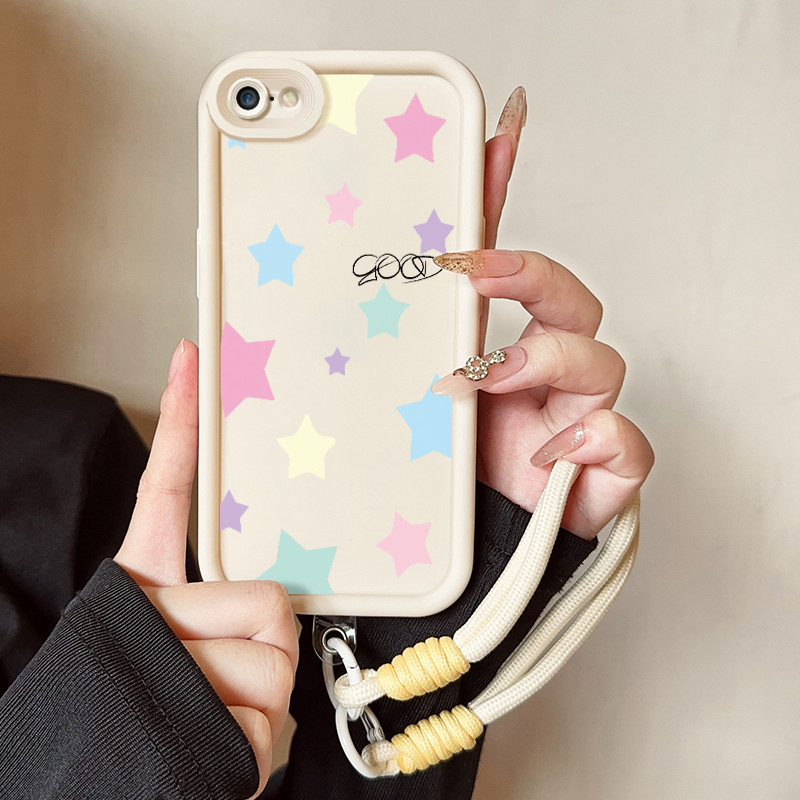 เคสสำหรับ iPhone 6 Plus 6s Plus 7 Plus 8 Plus SE 2020 X Xr Xs Max เคสโทรศัพท์ดาวผีเสื้อสามสีซิลิโคนสายคล้องกันกระแทก