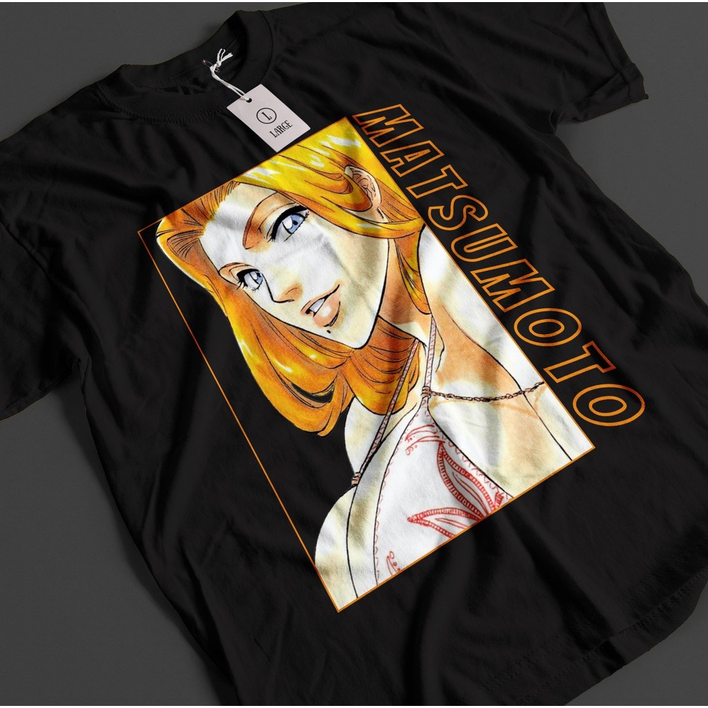 เสื้อยืดอนิเมะ bleach ออกแบบจากคาแรคเตอร์ Rangiku Matsumoto และ Ichigo ในโหมด Bankai พร้อมลายเซ็นของ