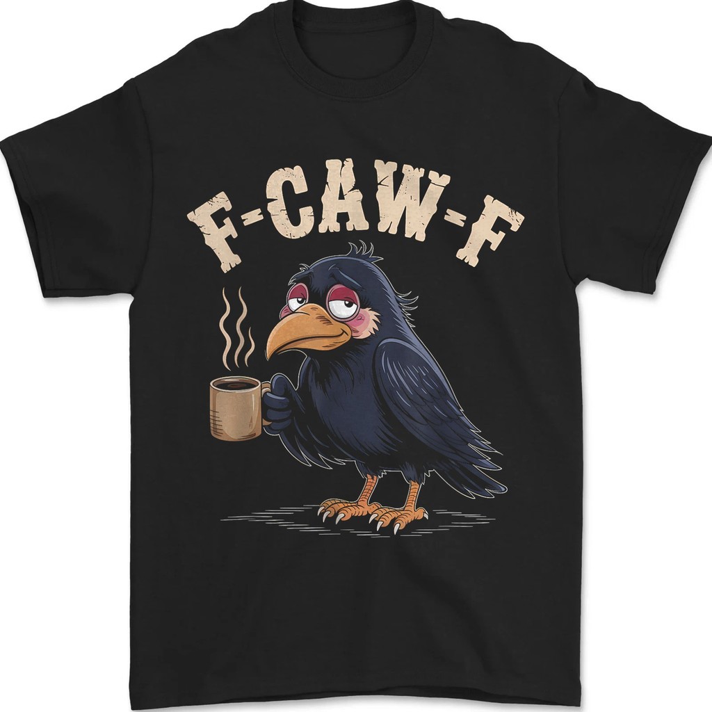 F เสื้อยืด Caw F, Coffee Crow Raven Lovers เสื้อยืด Unisex ตลก