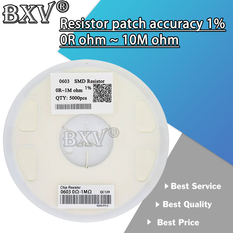 CR-5000PCS 0603 ตัวต้านทานใหม่ SMD ความแม่นยํา 1% 0 โอห์ม ~ 10M โอห์ม 1K 2.2K 10K 100K 0 1 10 100 15
