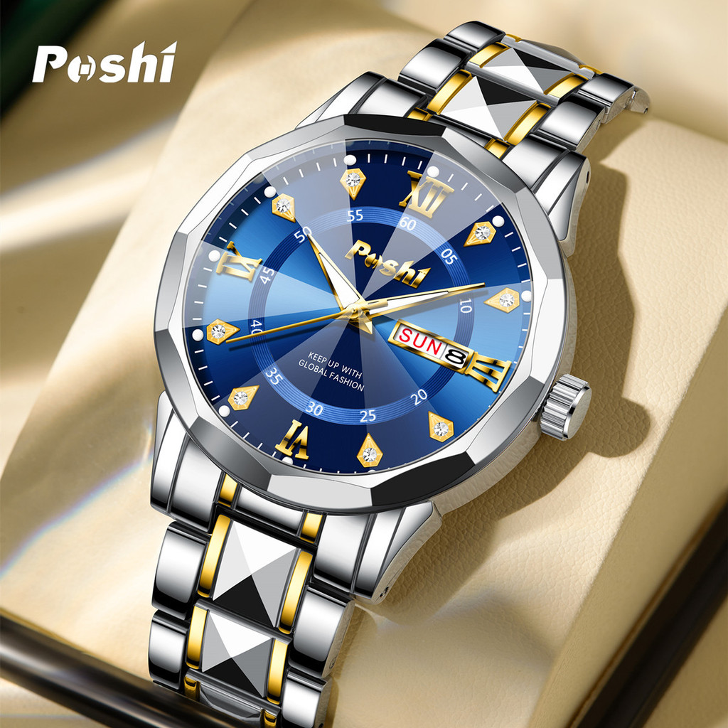 POSHI Mens Waterproof Luminous Business Watches Date Mens Wrist Watch Stainless Steel