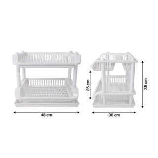 ที่คว่ำจานพลาสติก 2 ชั้น พร้อมถาดรองน้ำ KASSA HOME รุ่น DMT-9850TWH ขนาด 48 x 36 x 38 ซม. สีขาว